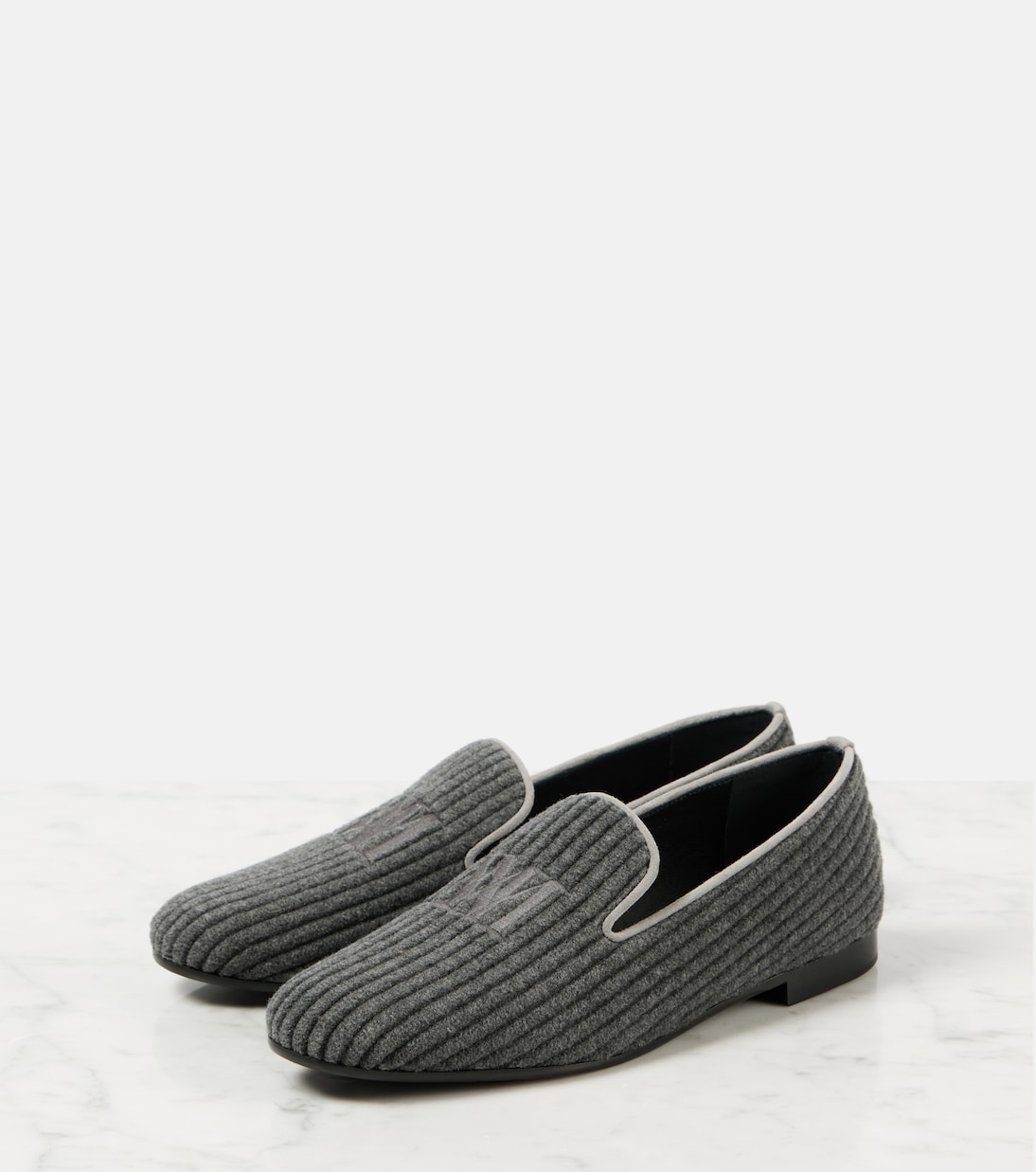 Бархатные вельветовые лоферы с вышитым логотипом Max Mara, Grigio Melange — фото 4