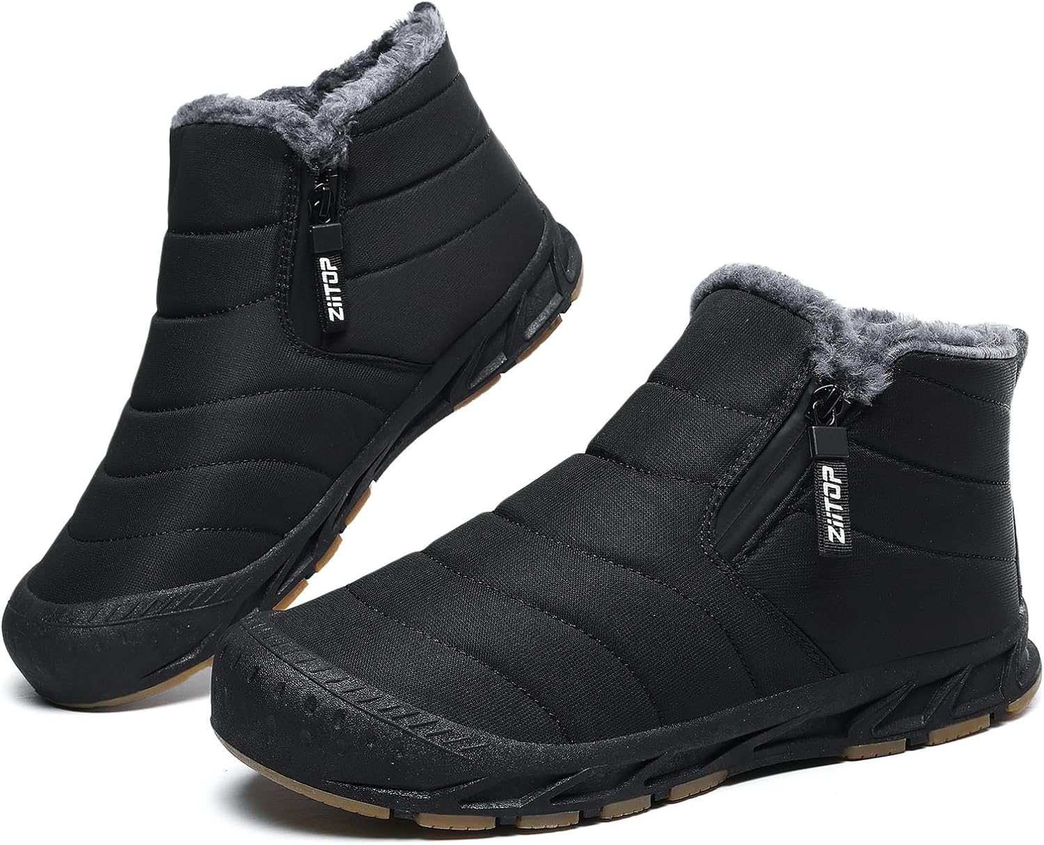 

Мужские зимние ботинки на снегоступах, водонепроницаемые, с меховой подкладкой, теплые ботинки до щиколотки с молнией, удобные для носки на улице, обувь для комфортной ходьбы Ziitop, черный