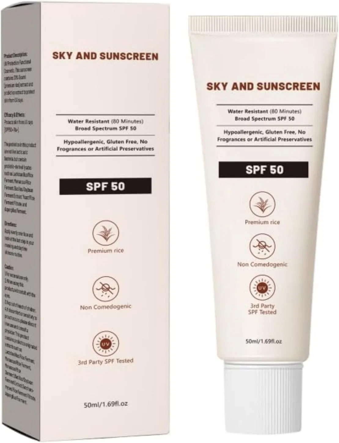Солнцезащитный крем для лица SPF 50+ SKY AND SUNSCREEN с рисовым экстрактом и пробиотиками 50 мл