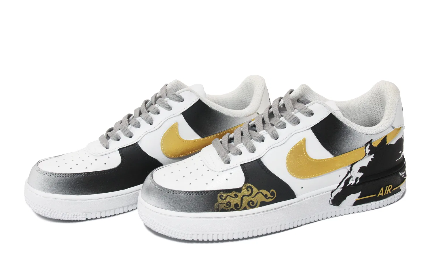 Кроссовки Nike Air Force 1 Black White Gold — фото 4