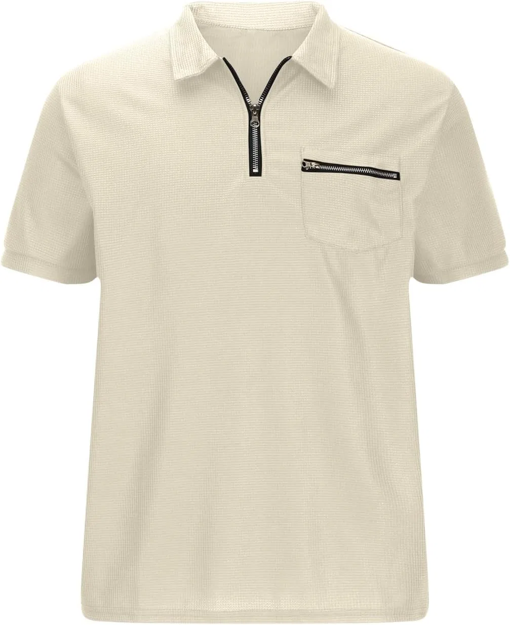 Мужская рубашка-поло с молнией, дышащая, slim fit, Beige — фото 4