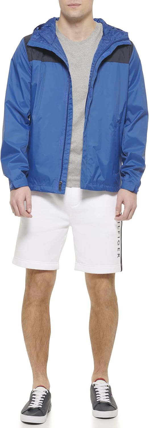Мужская легкая дышащая водонепроницаемая куртка с капюшоном Tommy Hilfiger, Royal Blue/Navy Colorblock — фото 2