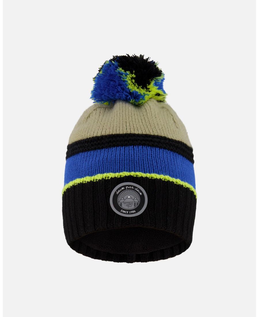 

Вязаная шапочка с помпоном для мальчика, черная, бежевая и салатовая - для малышей/детей Deux par Deux, Black, taupe and lime green