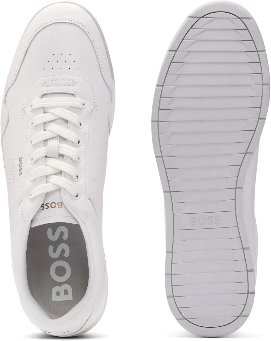 Мужские кроссовки BOSS Titanium SL ltpf из кожи наппа с перфорированными деталями, белый — фото 4