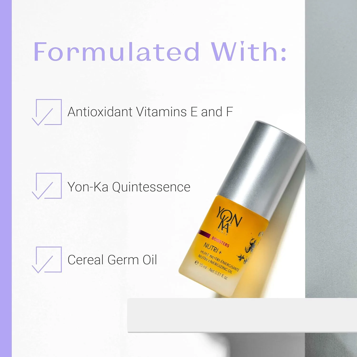 Yon-Ka Booster Nutri+ питательное масло для лица с витаминами E и F и маслом зародышей злаков, разглаживает морщинки, для сухой и обезвоженной кожи, без парабенов, 15 мл Yonka — фото 3