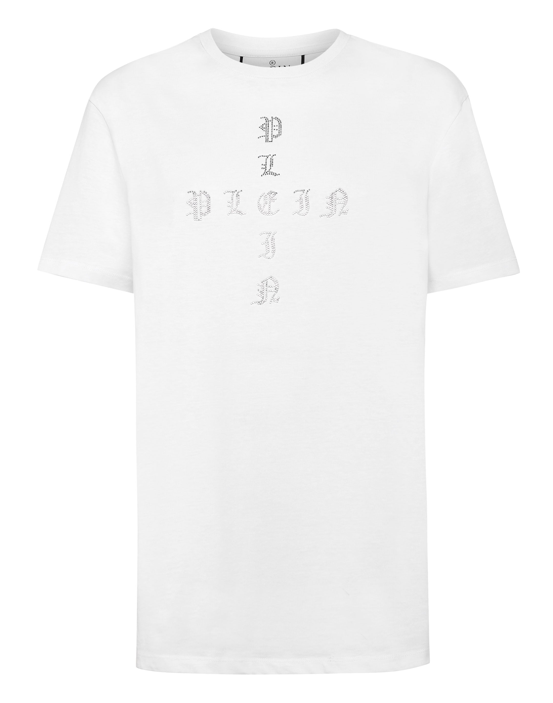 

Футболка с круглым вырезом SS Man Fit Gothic Plein со стразами PHILIPP PLEIN, белый