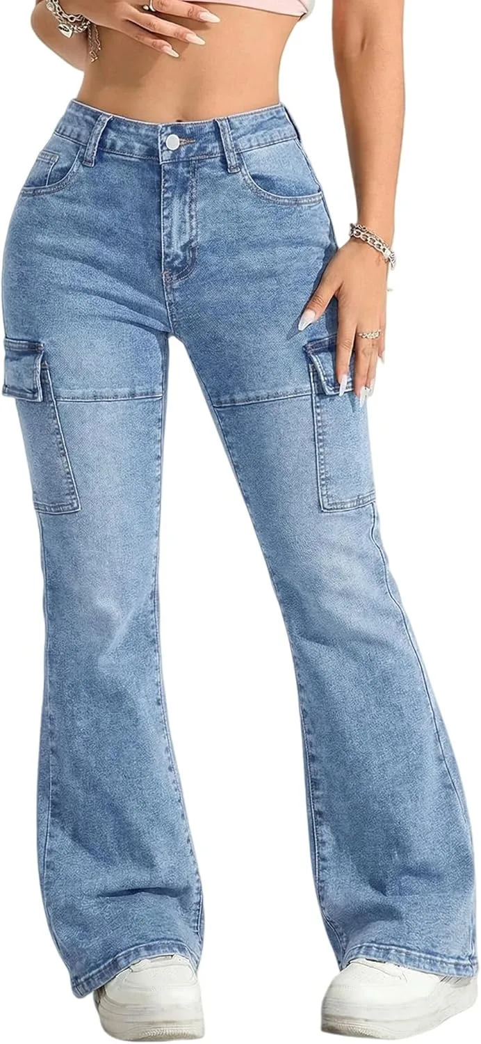 

Женские джинсы с высокой талией и расклешенным низом stretchy bell bottom KKSONG