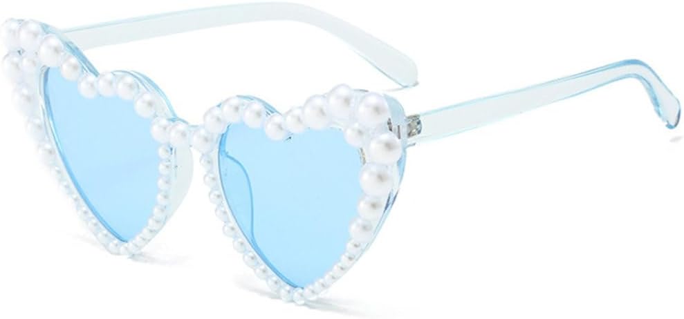 

Летние модные солнцезащитные очки в форме сердца с жемчугом для женщин, с крупной оправой, стильные, повседневные, милые, с защитой от УФ-излучения UV400 TYUVIVO, Blue Blue