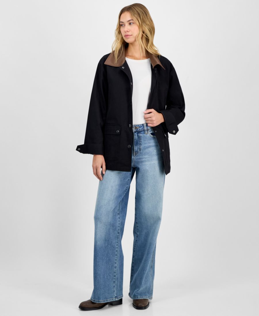 

Детская куртка-бомбер с контрастным воротником и застежкой на кнопках Maralyn & Me, Black