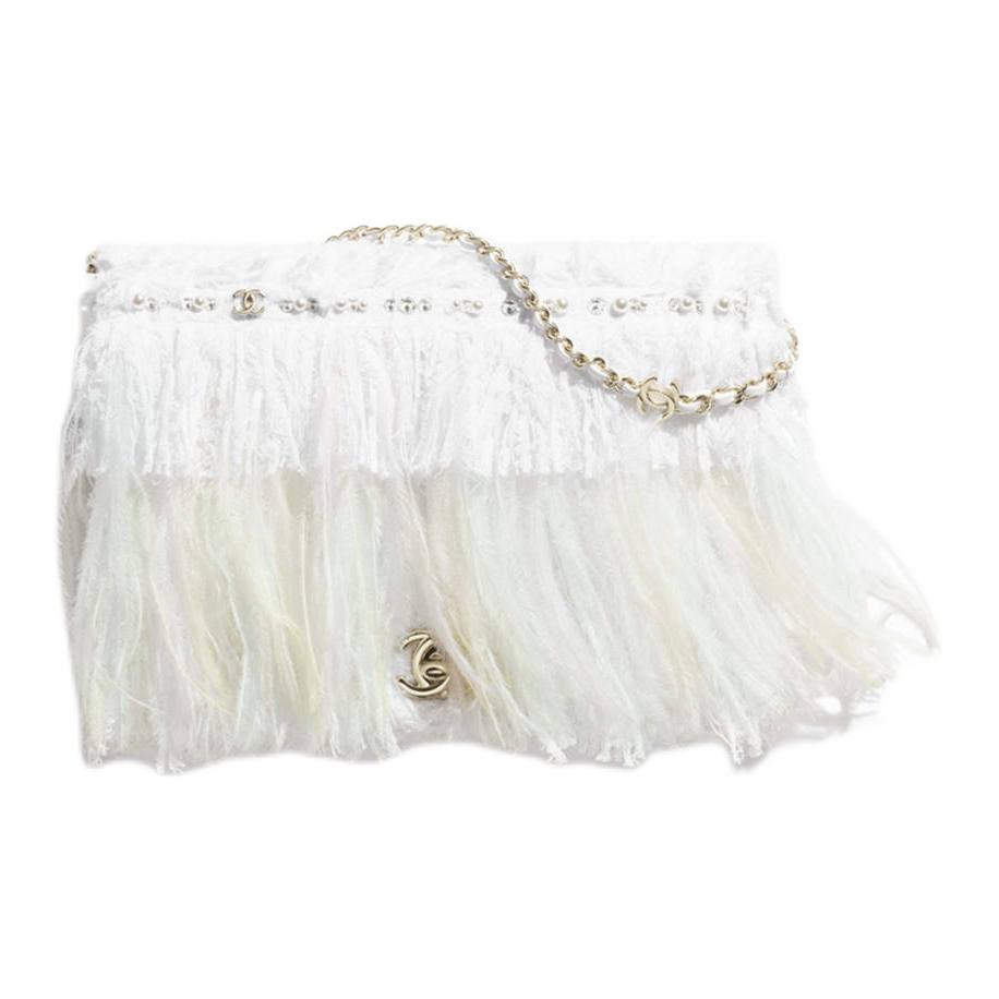 

CHANEL Твидовая ручная сумка через плечо для женщин white