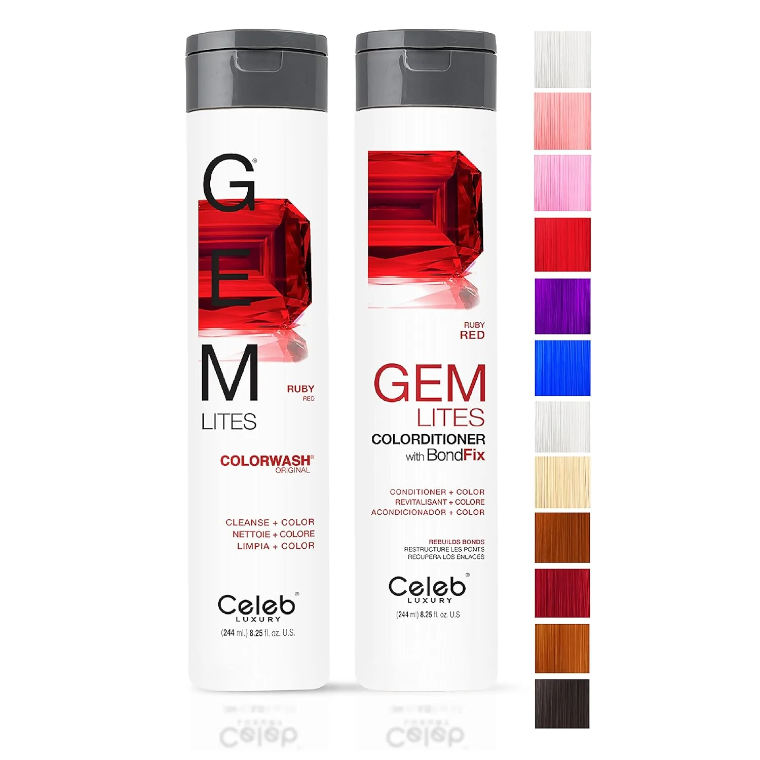 Celeb Luxury Intense Color Depositing Colorwash шампунь + BondFix восстановитель, веганская краска для волос, на основе растений, полуперманентный цвет, наборы Viral и Gem Lites, Ruby Red