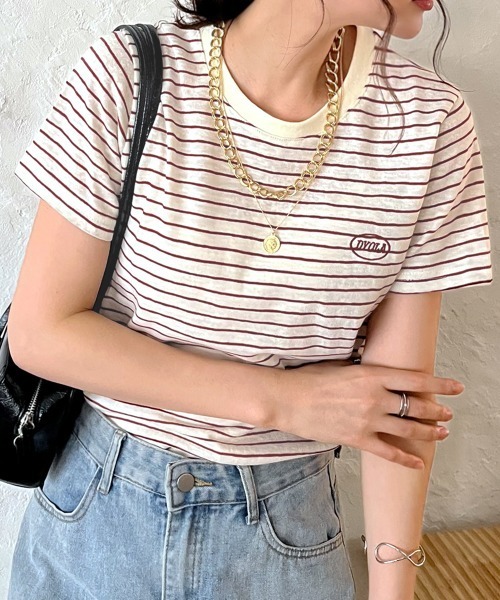 

Футболка с вышивкой логотипа и цветными полосами Rejoule, красный