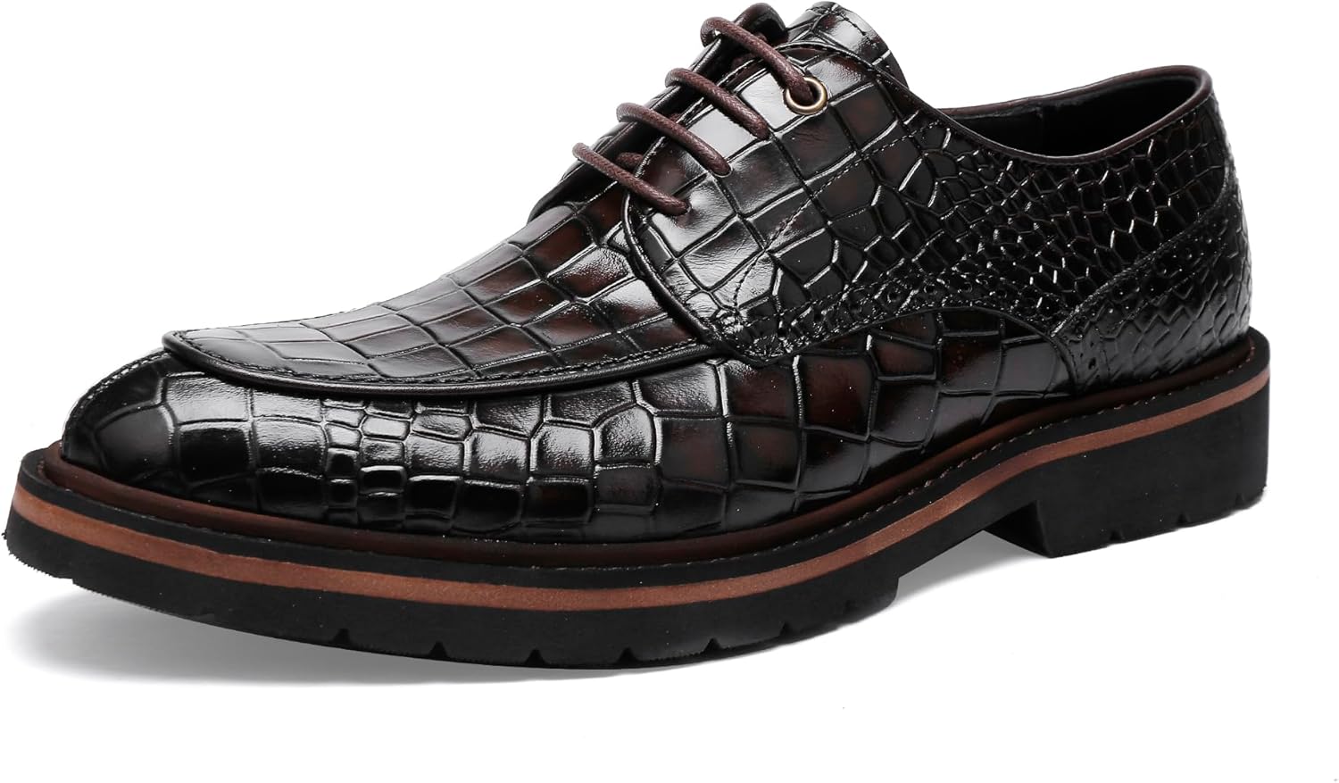 

Мужские лоферы, кожаные лоферы с язычком, шнурованные классические туфли для мужчин с узором под крокодила Mokolife, коричневый