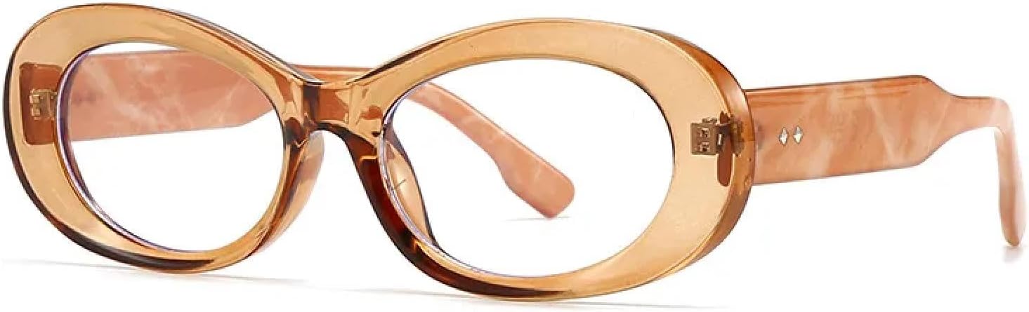 

Классические овальные солнцезащитные очки с заклепками для женщин и мужчин, роскошные, винтажные, популярные, в стиле панк, розовые, с защитой от УФ-излучения UV400 TKKTLLT, Champagne Clear