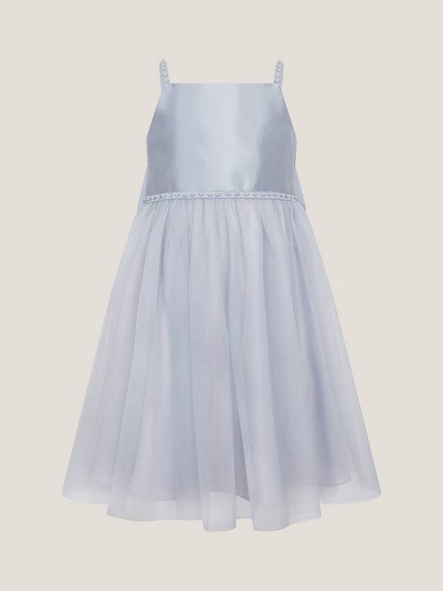 

Детское платье без рукавов с жемчужным бантом из тюля Monsoon, Blue
