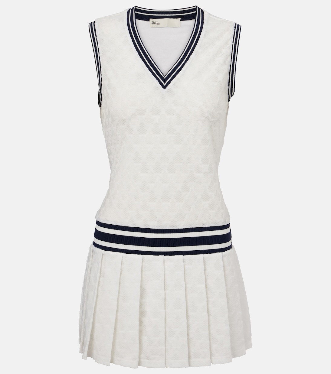 

Плиссированное джерси жаккардовое теннисное платье Tory Burch, Snow White