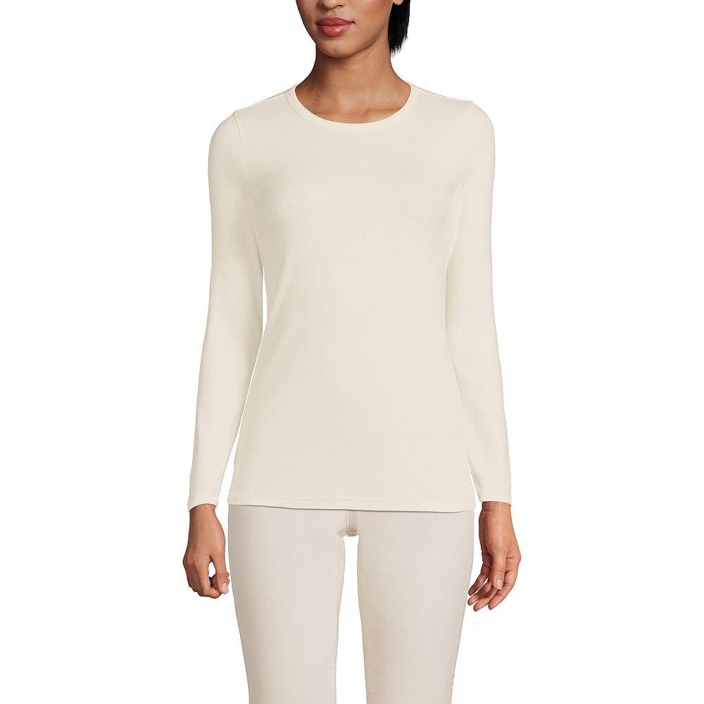 

Футболка с круглым вырезом в рубчик Petite Lands' End с длинными рукавами, цвет Fresh Ivory