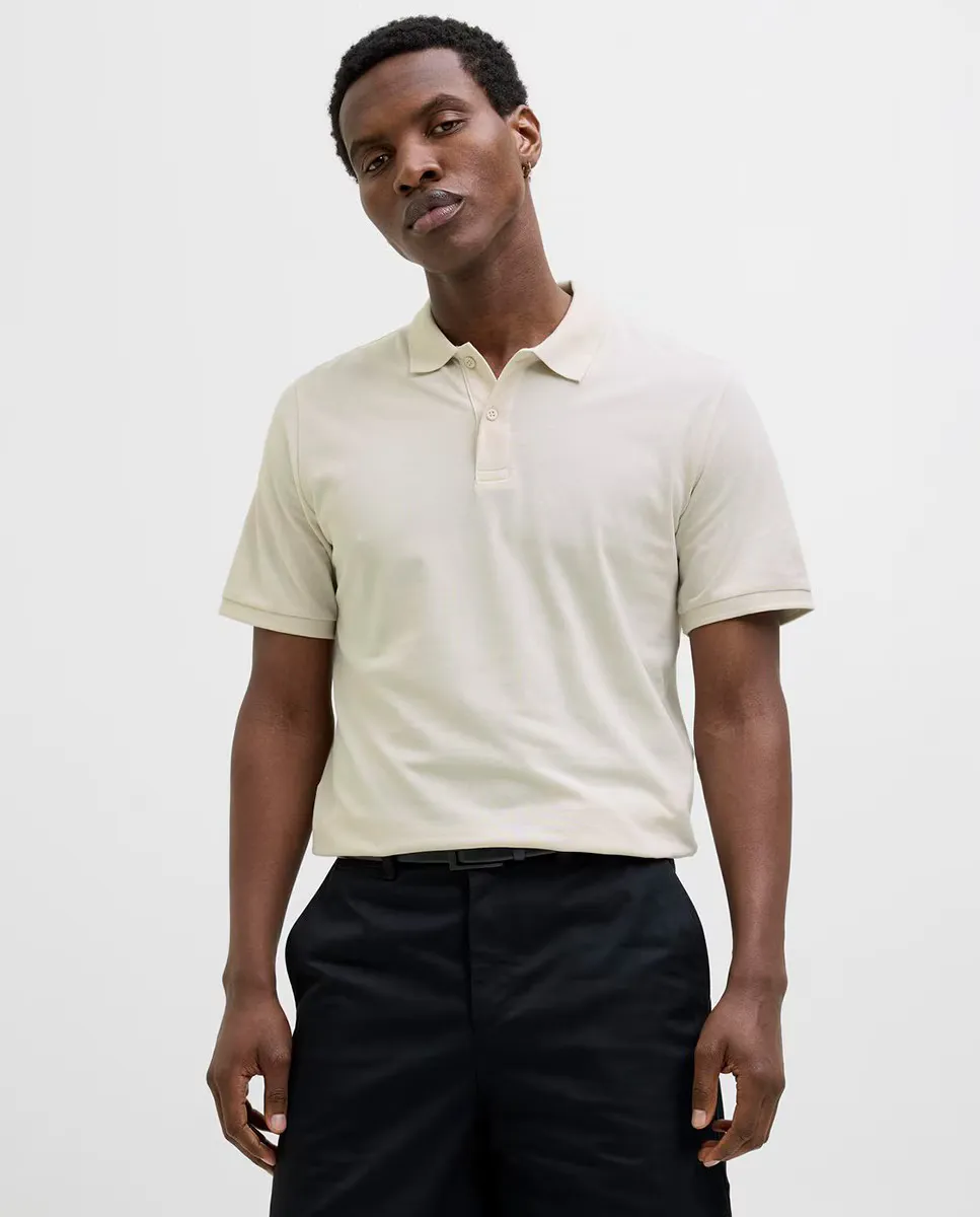

Мужская однотонная рубашка поло с коротким рукавом Jack & Jones, бежевый