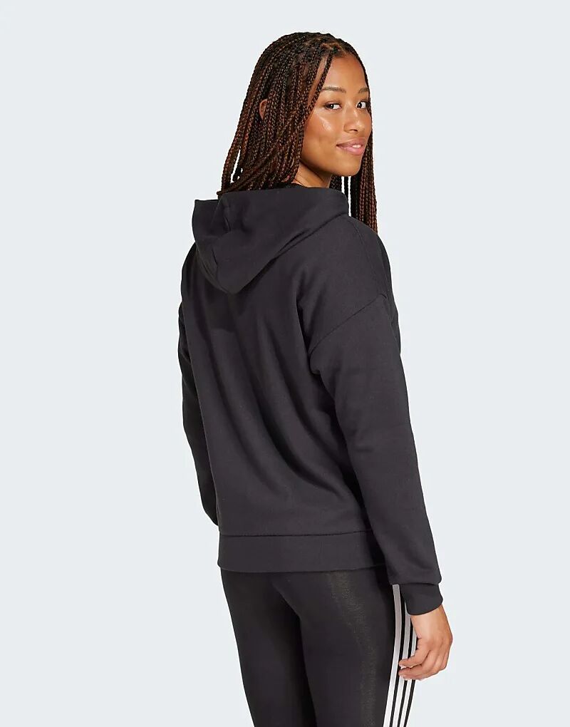 Толстовка с капюшоном adidas Essentials linear из французского трикотажа с застежкой-молнией черного/белого цвета adidas performance — фото 3