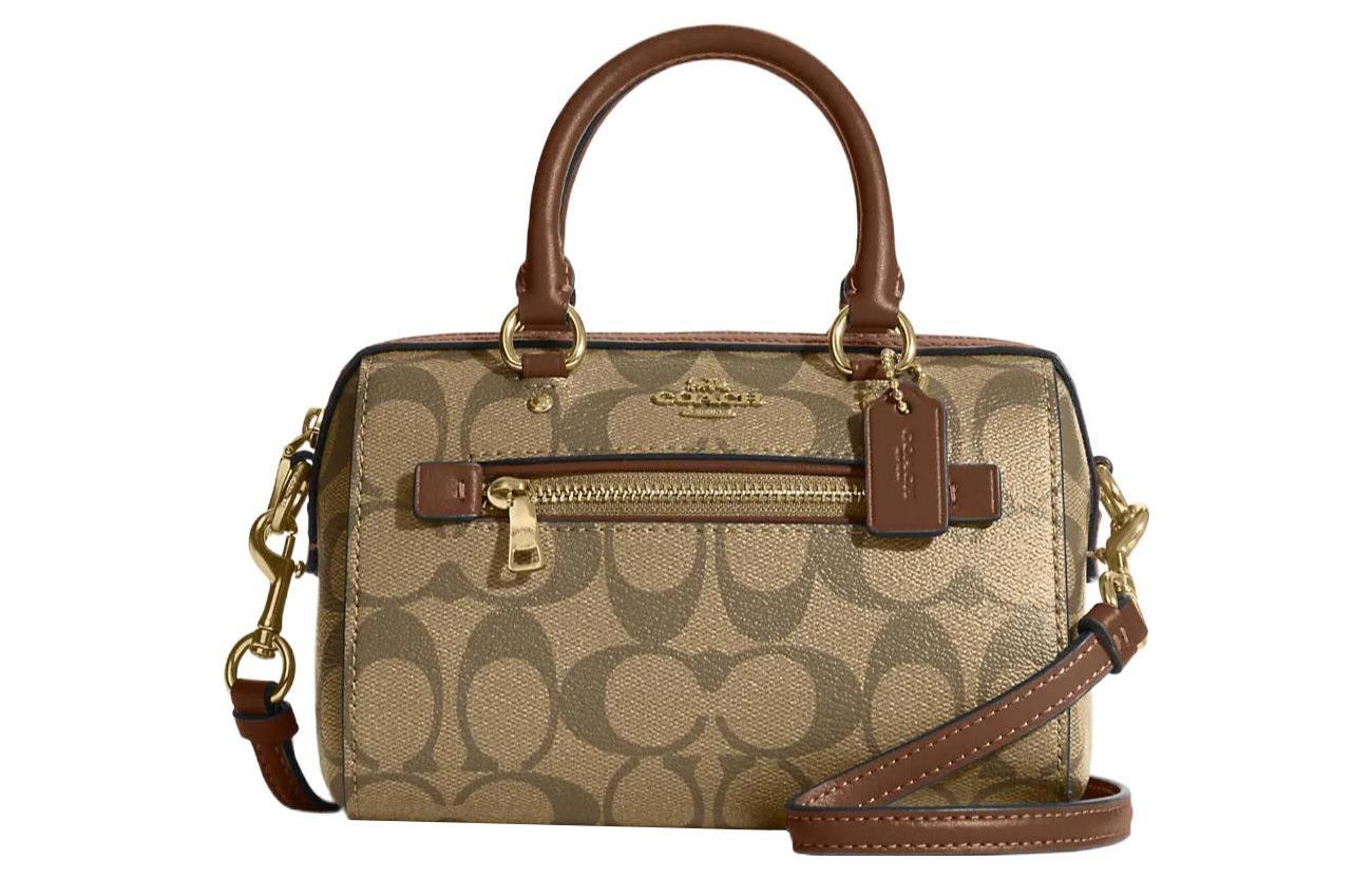 

COACH Роуэн Искусственная кожа Бостонская сумка Мини женская золото и хаки