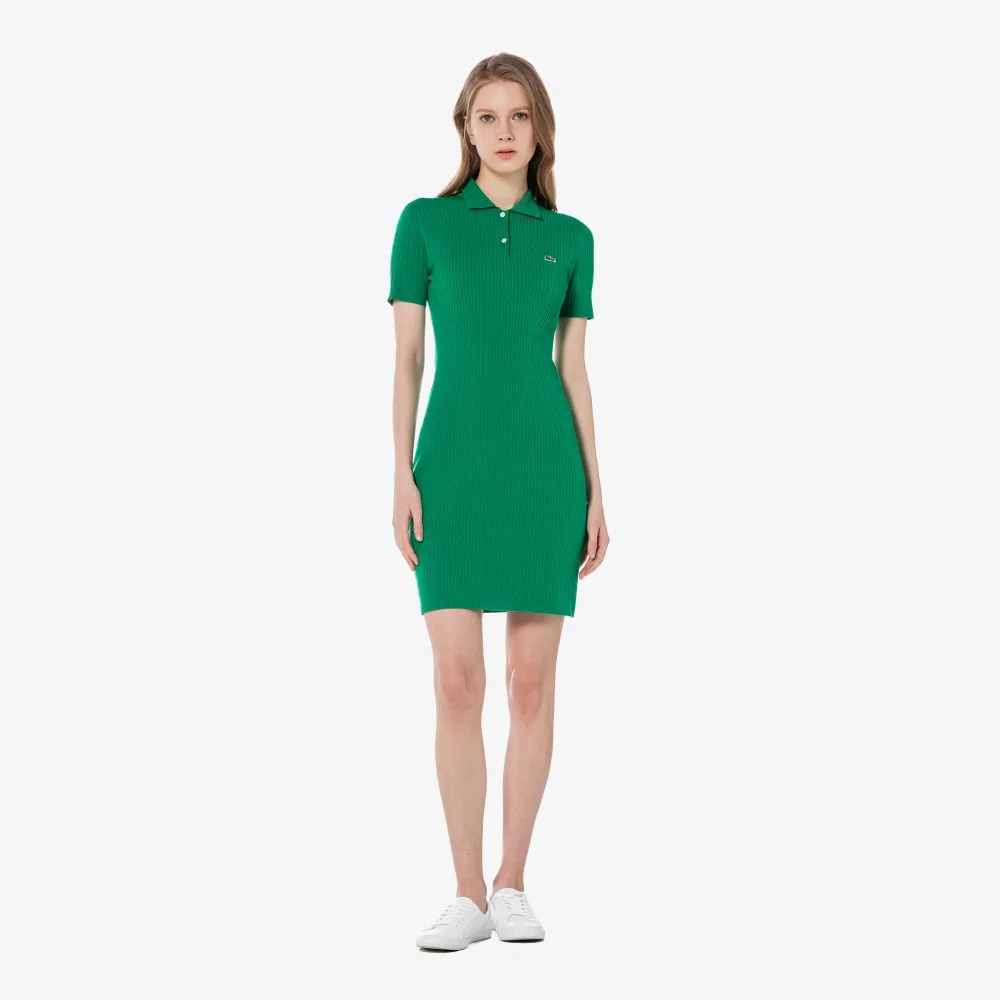 Платье-свитер Lacoste вязаное, короткий рукав, зеленый