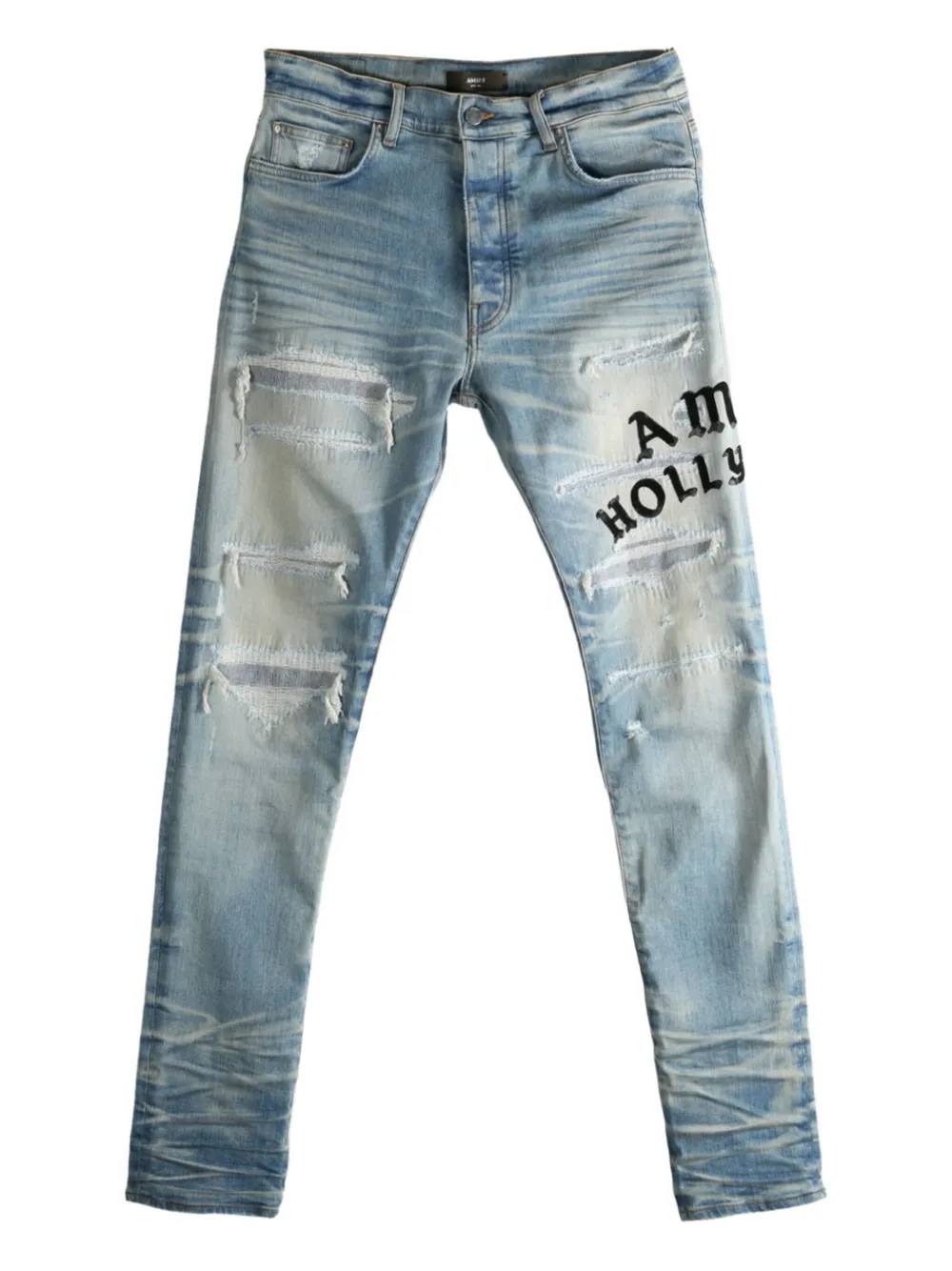 

Потертые вышитые джинсы AMIRI, коричневый