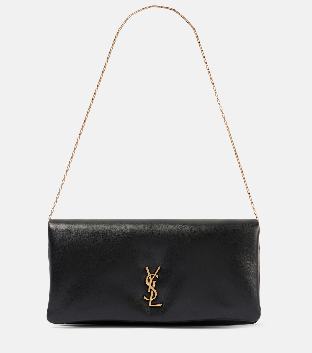 

Миниатюрный кожаный кошелек на цепочке Calypso Saint Laurent, нуар