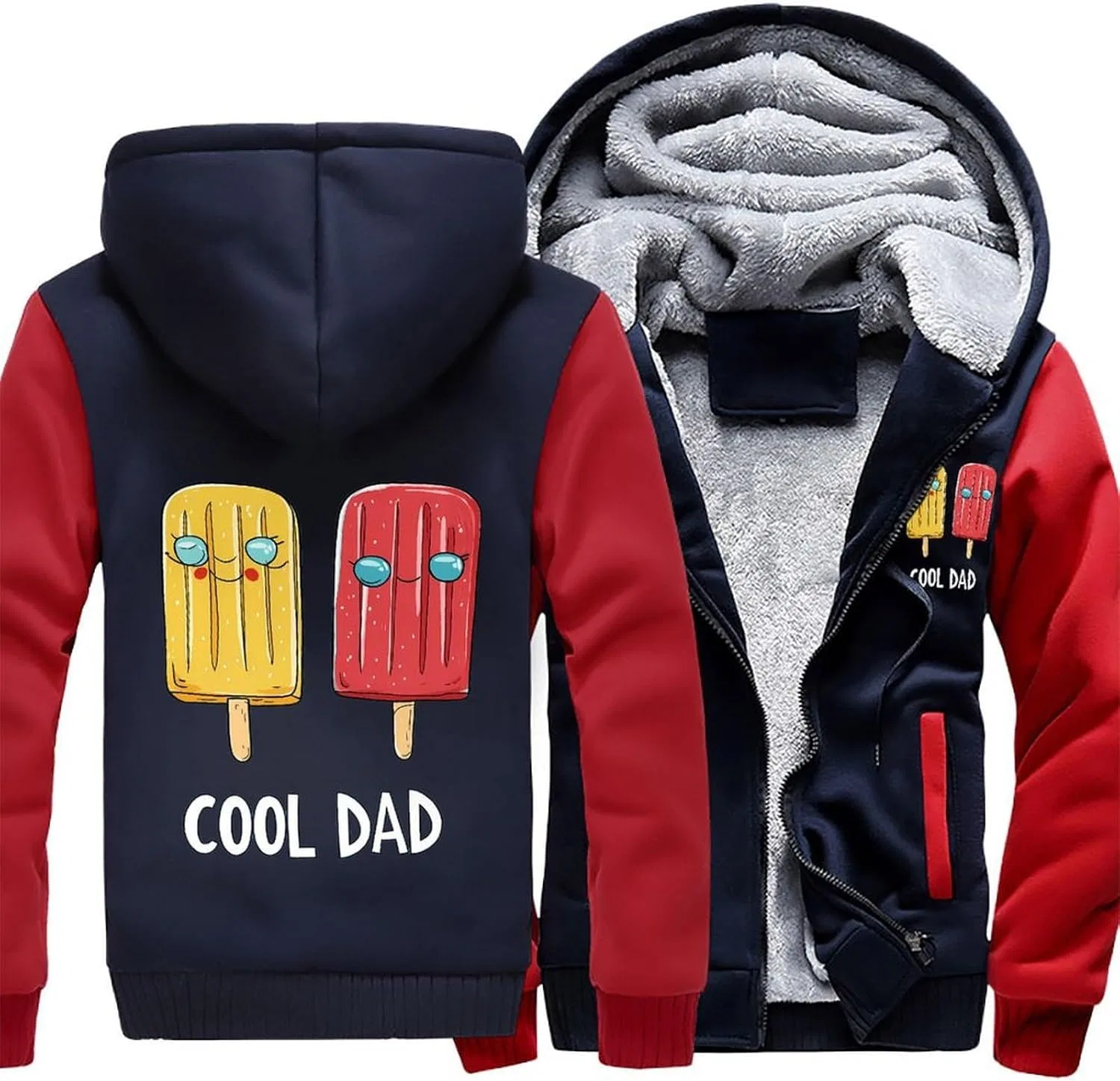 Мужская толстовка на молнии Cool Dad Popsiclees с капюшоном, флисовая куртка, зимняя теплая одежда — фото 3