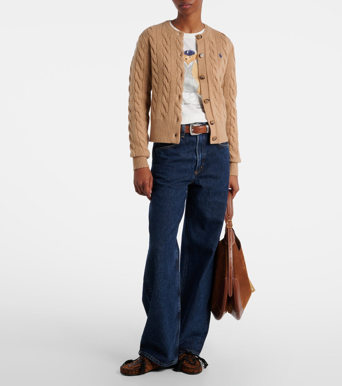 Кардиган из шерсти и кашемира, связанный косами Polo Ralph Lauren, Collection Camel Melange — фото 2