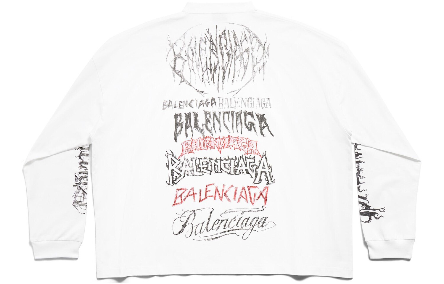 Футболка с длинными рукавами и металлическим узором, средней посадки Balenciaga, белый — фото 2