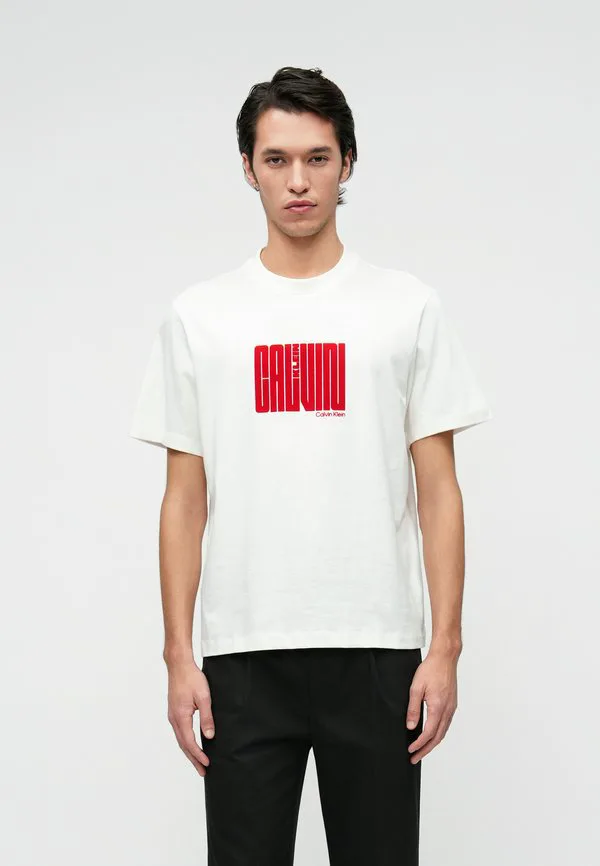 Футболка с принтом в виде лабиринтной диаграммы Calvin Klein, White Greige