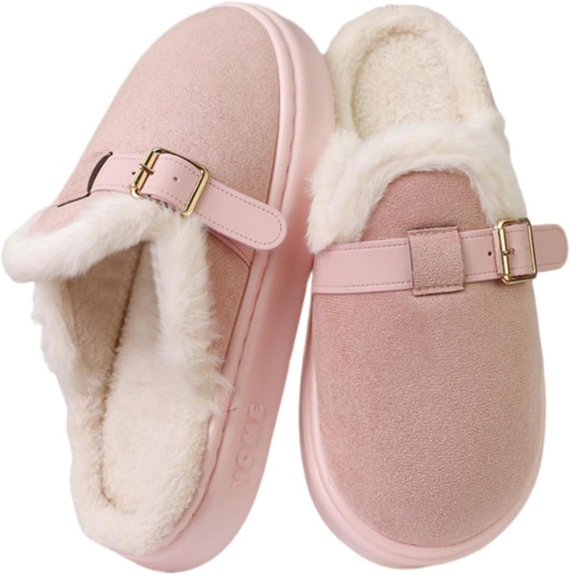 

Женские мюли с мехом на платформе, теплые тапочки с искусственным мехом для женщин и мужчин, нескользящие домашние и тапочки для зимы, дома, отдыха, общежития Azttoztto, розовый