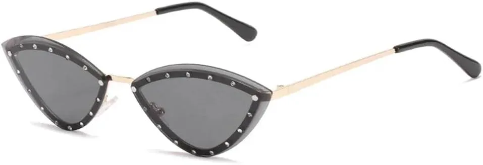 

Солнцезащитные очки «кошачий глаз» из сплава, без оправы, с кристаллами, блестящие, женские, уникальные, элегантные, зеленые, со стразами KTUCN, Gold-black