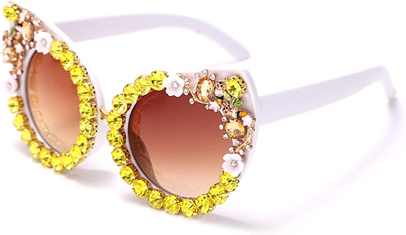 

Солнцезащитные очки Willochra Vintage Cat Eye Diamond Sunglasses Women Luxury Colorful Rhinestones Sunglasses Retro Crystal Eyewear Shades UV400 (золотисто-белые), Gold White