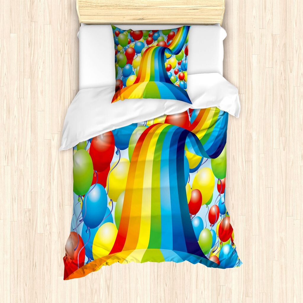 

ABAKUHAUS Комплект пододеяльников Rainbow для односпальных кроватей, воздушные шары, ленты волнистые, защита от клещей, подходит для аллергиков, с наволочкой, разноцветный