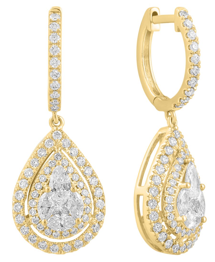 

Серьги-подвески с бриллиантами (общий вес 1,8 карата) в оправе из желтого золота 14 карат EFFY Collection, Yellow Gold