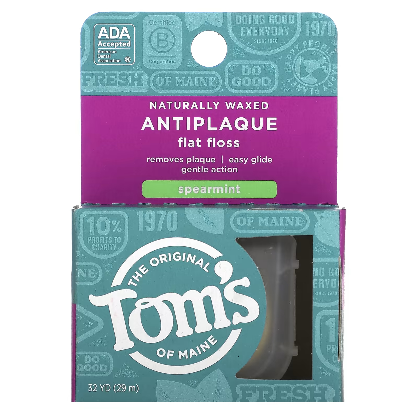 

Tom's of Maine Naturally Waxed Antiplaque Flat Floss Spearmint 32 ярда (29 м)