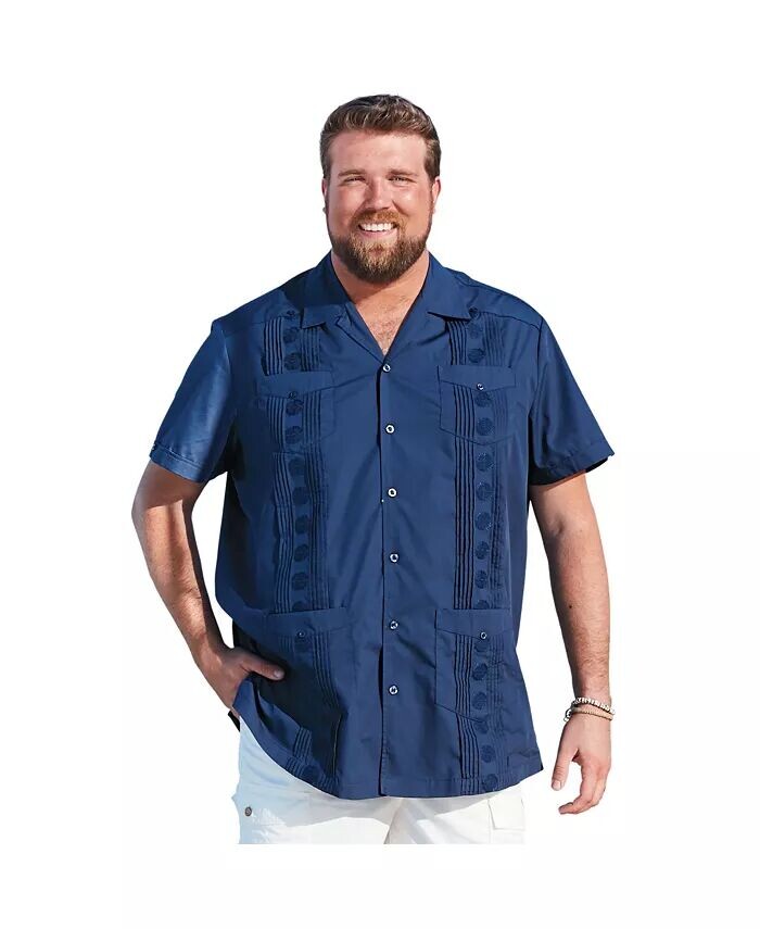 

Мужская рубашка Guayabera с коротким рукавом для больших и высоких KingSize, синий