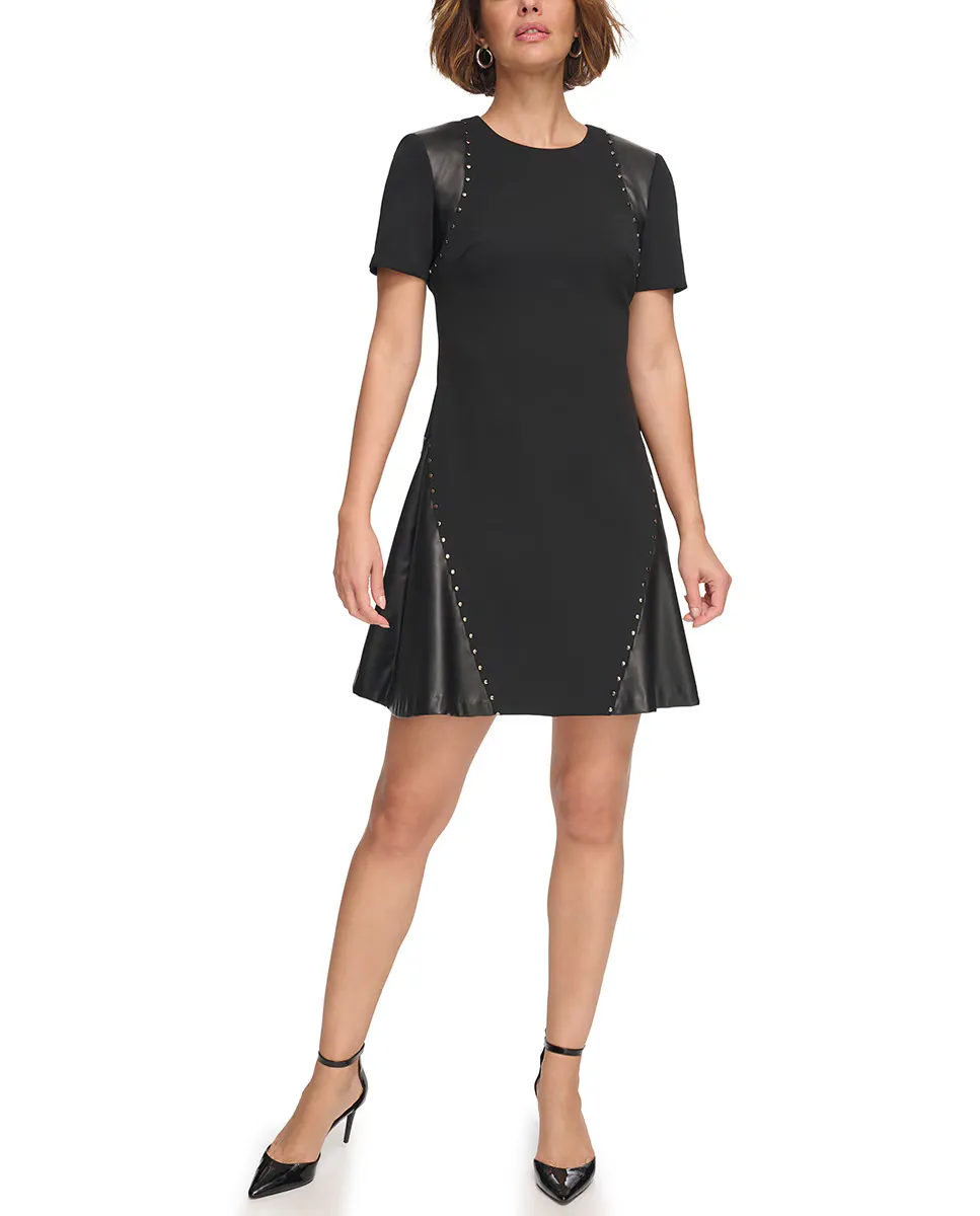 

Короткое приталенное платье, открытый низ и короткие рукава DKNY, чёрный