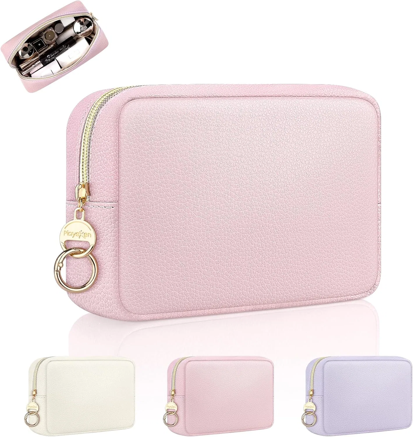 Маленькая женская косметичка из искусственной кожи No brand, Bb Embossing Long-Pink