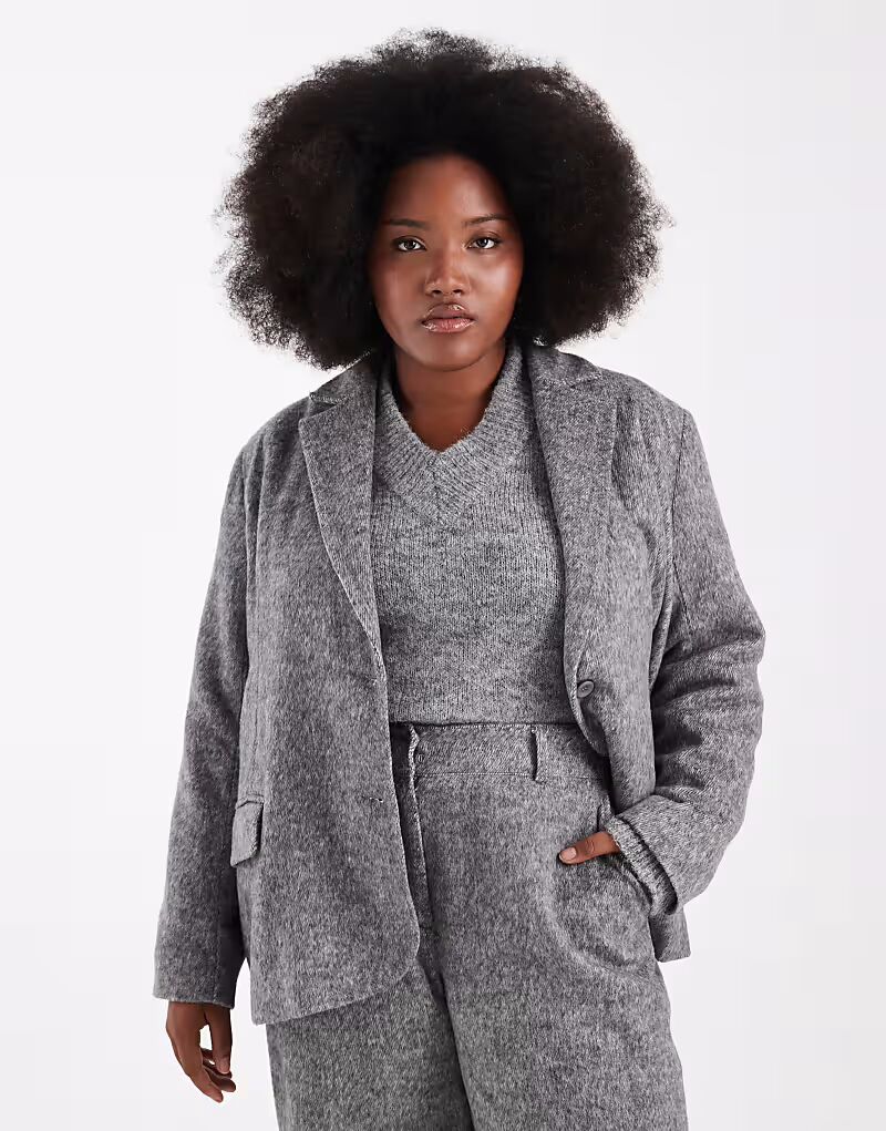 

Эксклюзивный пиджак свободного кроя Plus с эффектом шерсти и начеса, серый цвет Renee Studio