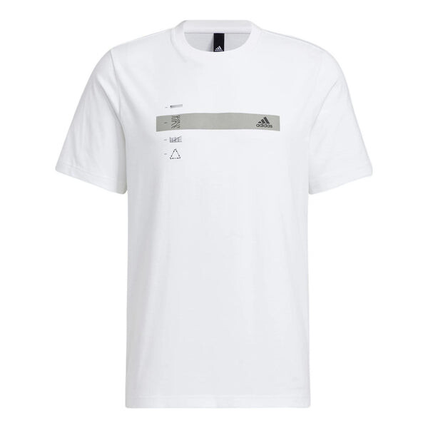 

Футболка Men's adidas Stripe Printing Round Neck Pullover Casual Short Sleeve White T-Shirt, белый