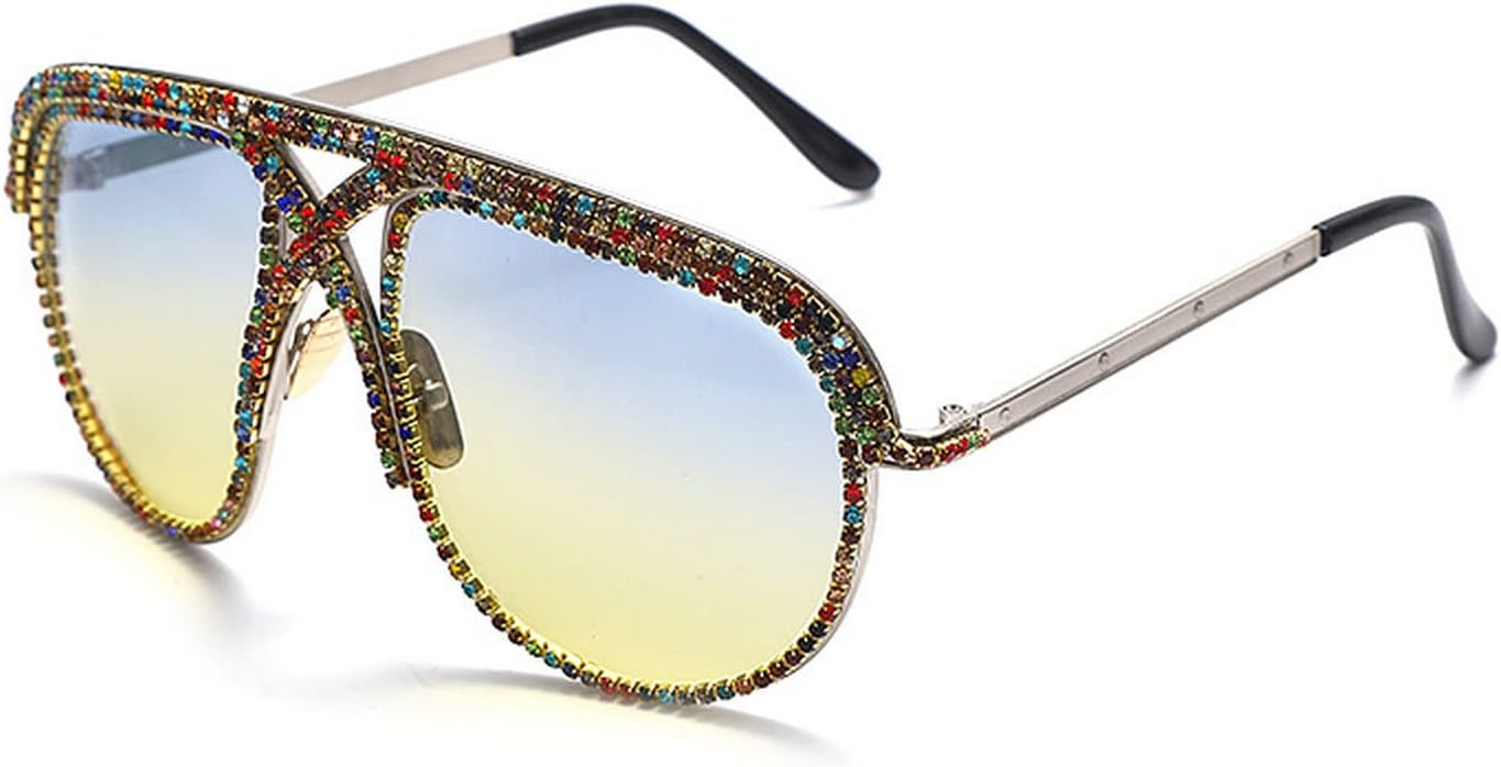

Солнцезащитные очки COTIA с бриллиантами и стразами, женские и мужские, роскошные, с кристаллами, в металлической оправе увеличенного размера, в стиле «пилотские», Blue Yellow