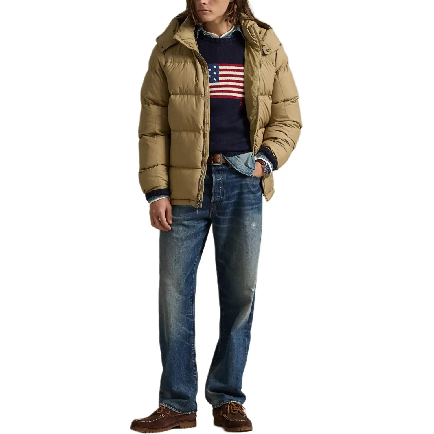 Утепленная куртка с капюшоном и утеплителем Polo Ralph Lauren, хаки — фото 3