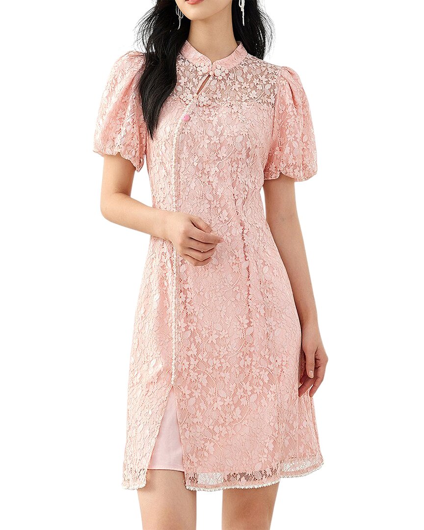 

OUNIXUE Мини-платье с короткими рукавами, розовый