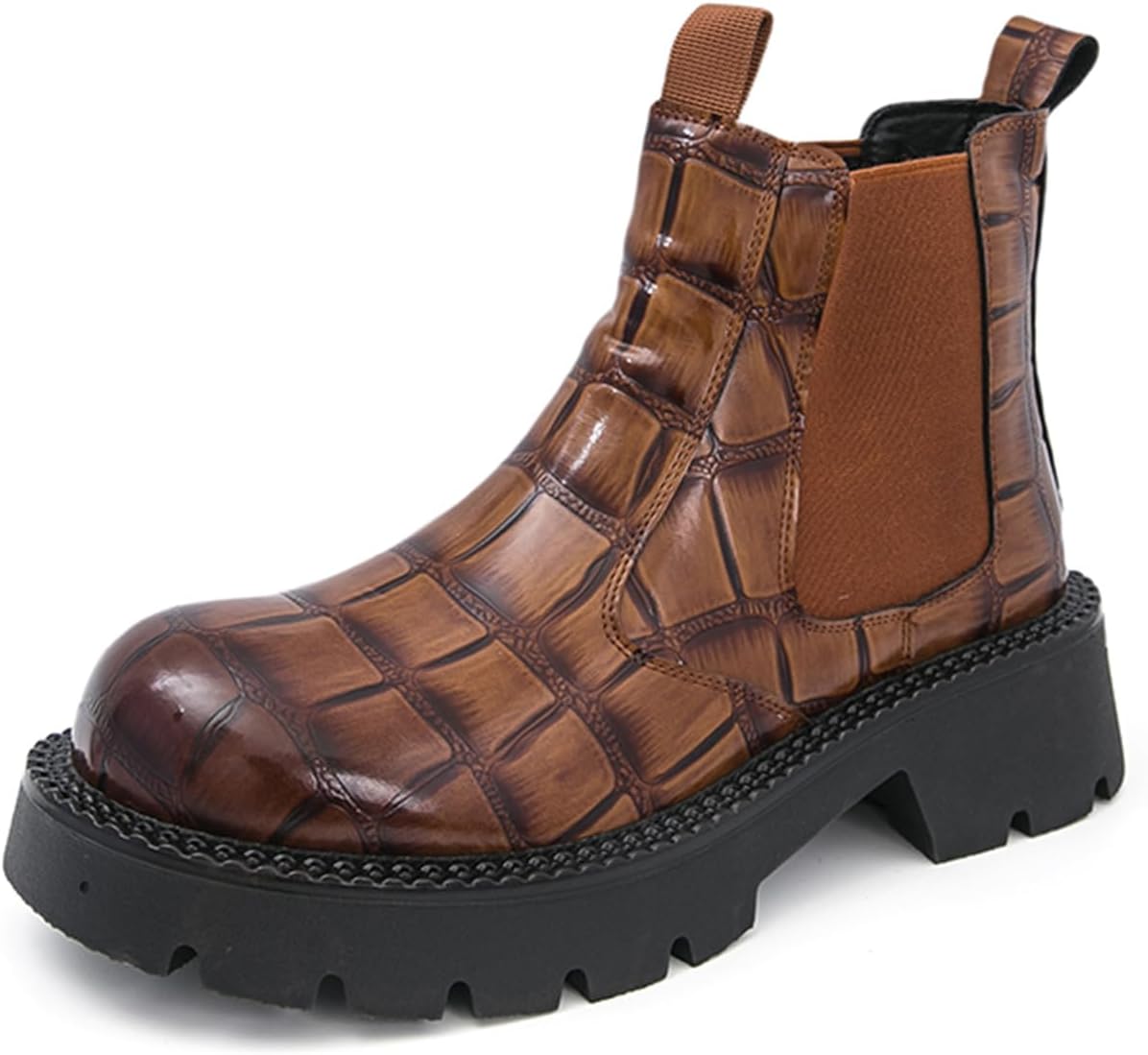 

Мужские кожаные ботинки Челси на высокой платформе с массивным каблуком, эластичной вставкой Tixewsjh, коричневый