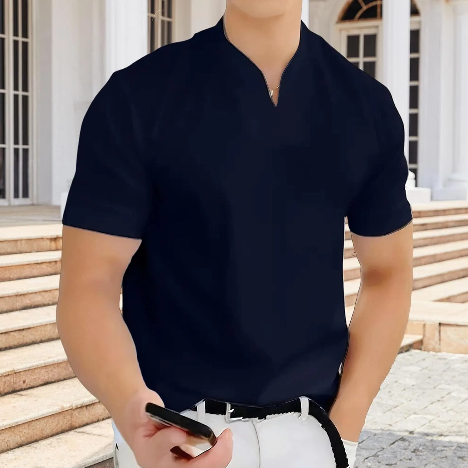 Мужская футболка V-образный вырез, бренд Generic, Navy Blue — фото 3