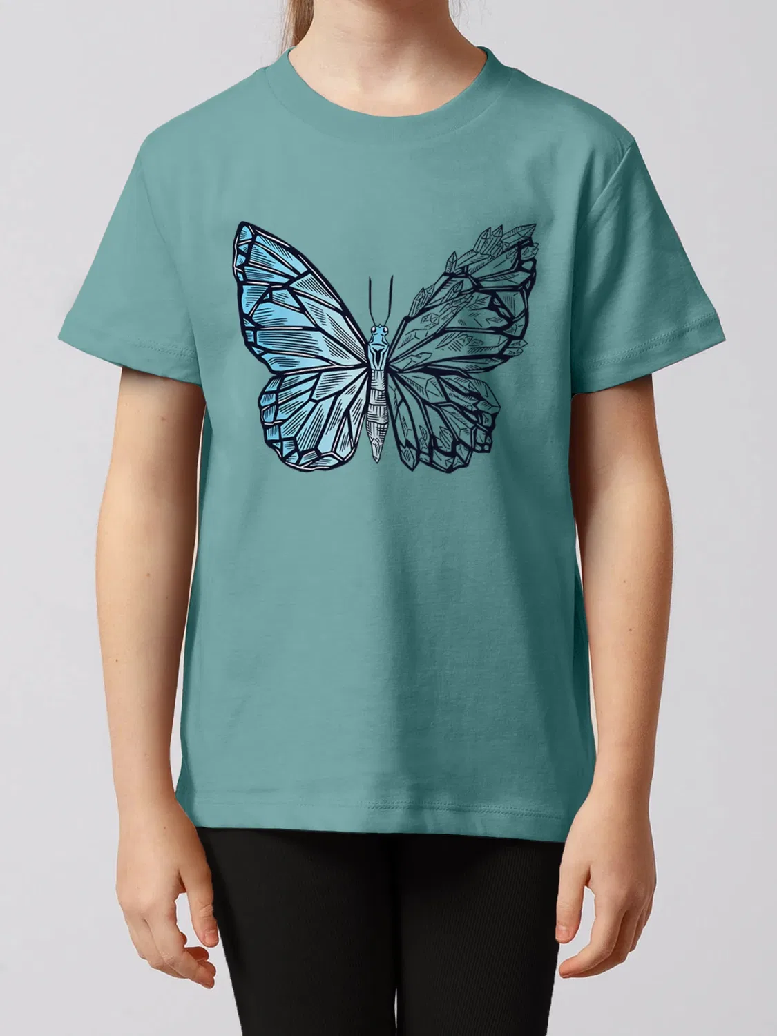 Футболка с бабочкой Crystal, Wat? Apparel, teal monstera