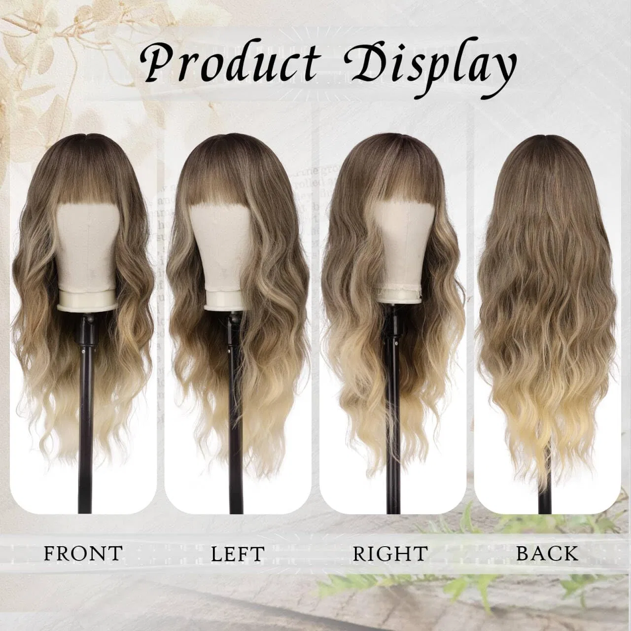 Женский длинный волнистый парик с челкой «Ombre Blonde Mix Brown» от FESHFEN Feshfen, Ombre Blonde Mix Brown — фото 2