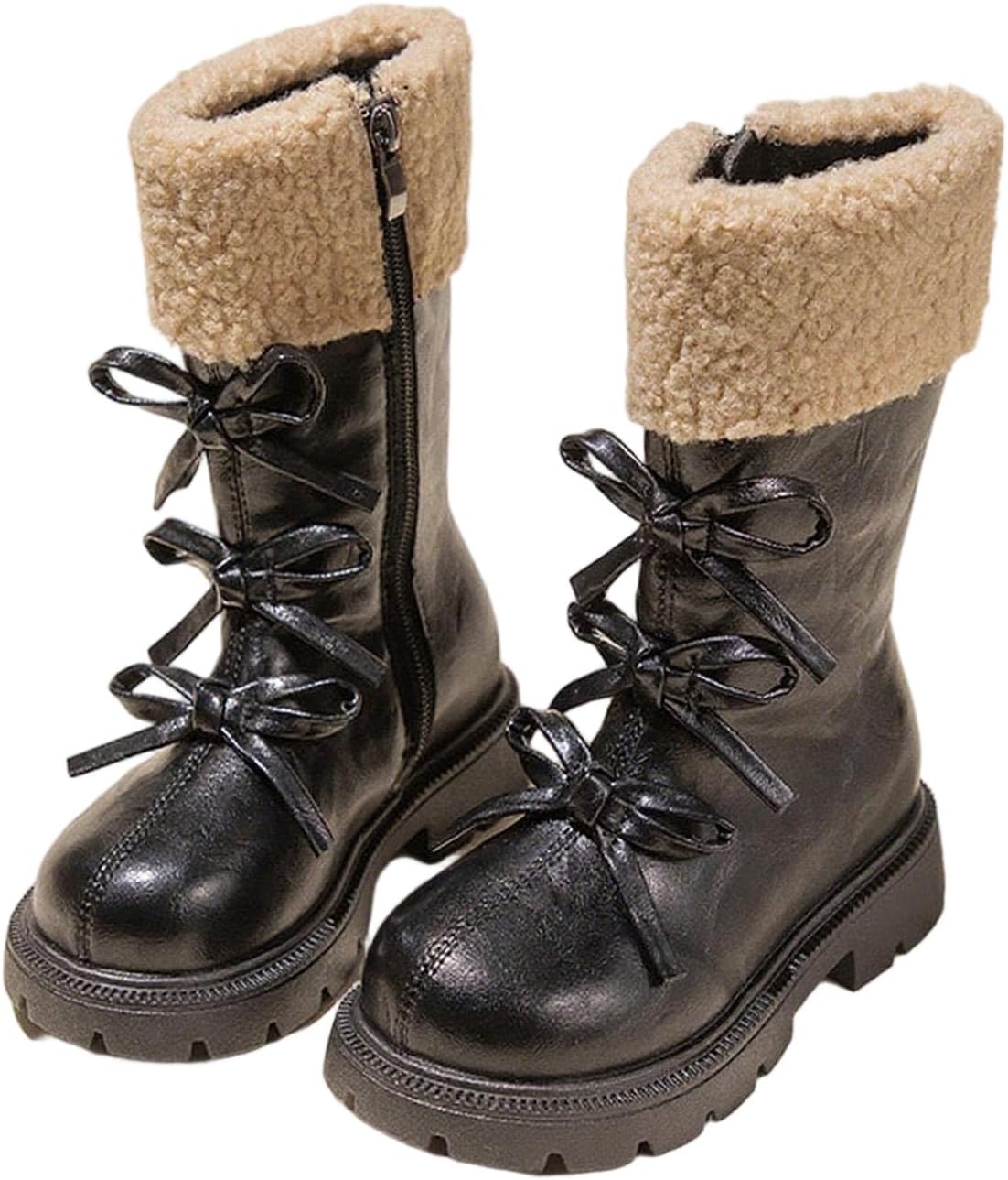 

Мягкие сапожки для девочек: модные с шнуровкой, на флисовой подкладке, с боковой молнией, высокие до колена, зимние теплые с шерпой, для походов и снега Generic, Black